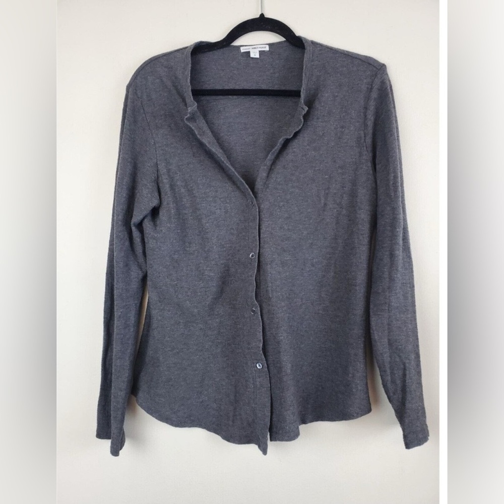 Standard James Perse 3 Top Cotton Wool Button Front Gray Long Sleeve Large